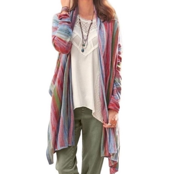 Sundance Sweaters - Sundance Deco Drape Rainbow Aztec Open Front Shawl‎ Cardigan